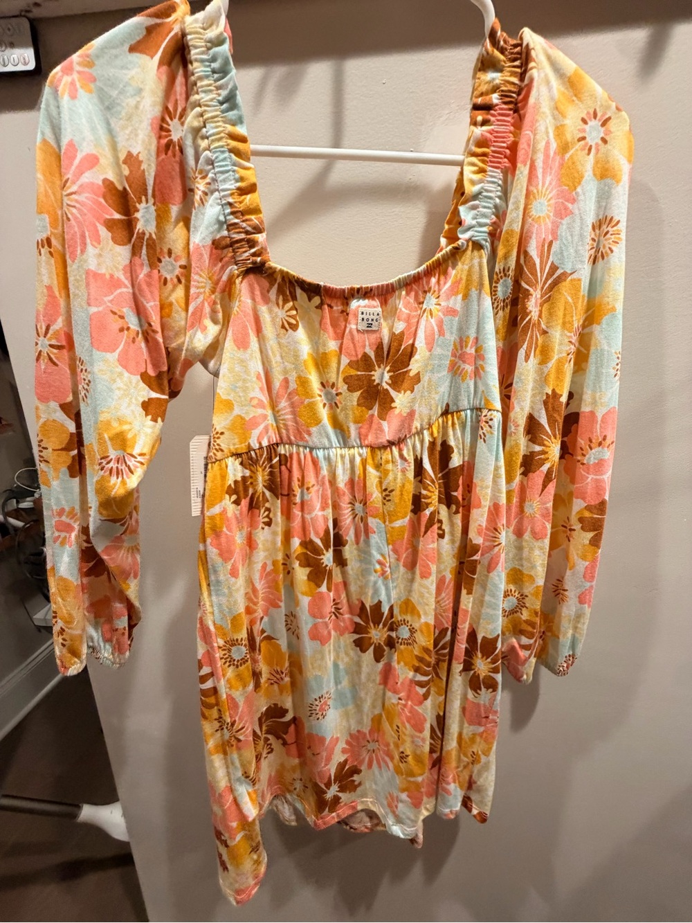Billabong Floral Peasant Dress in Pink, Yellow & Light Blue